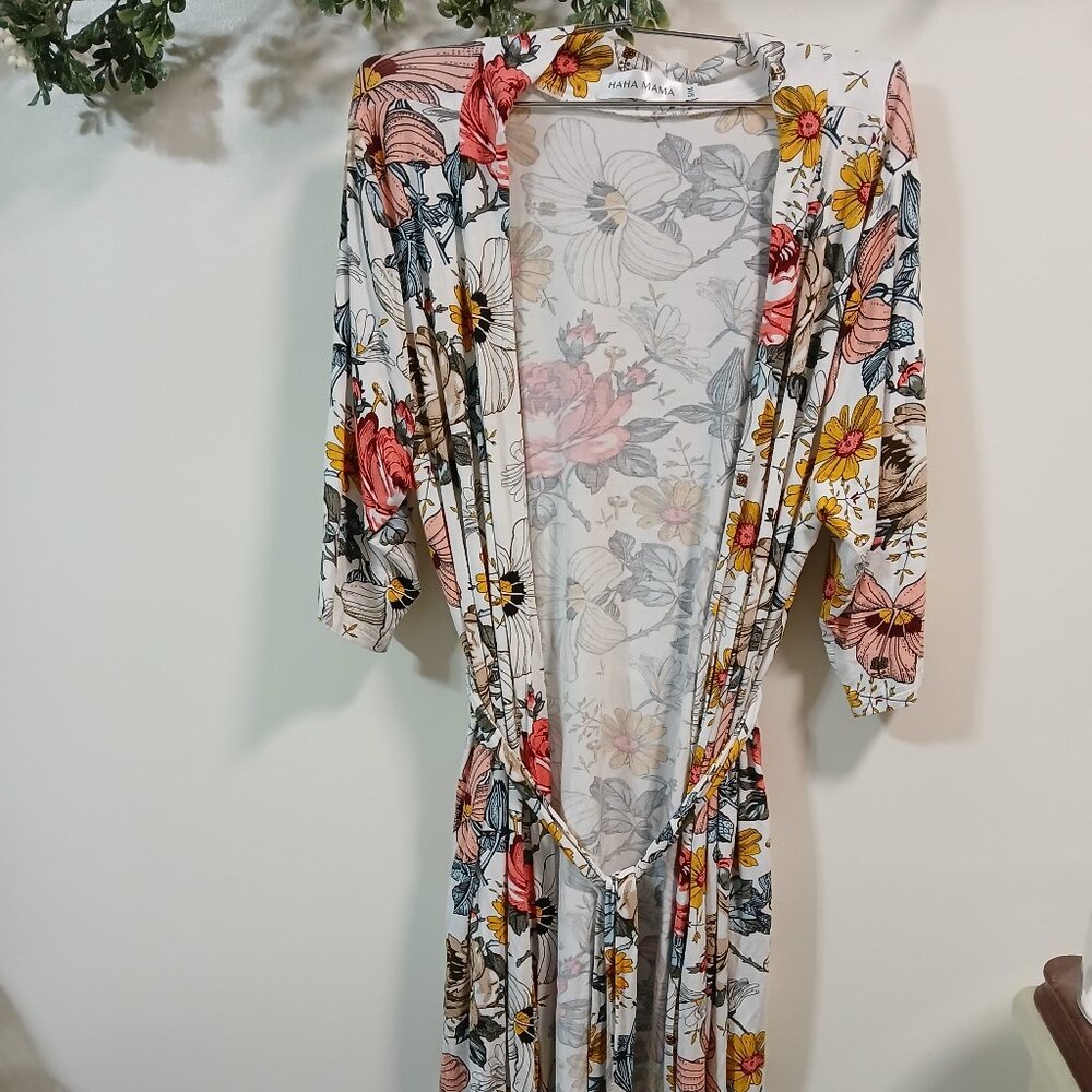HAHA MAMA belted pocketed robe sz S/M